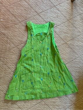 Vintage Bespoke Handmade Green Embroidered Pinafore Jumper Dress